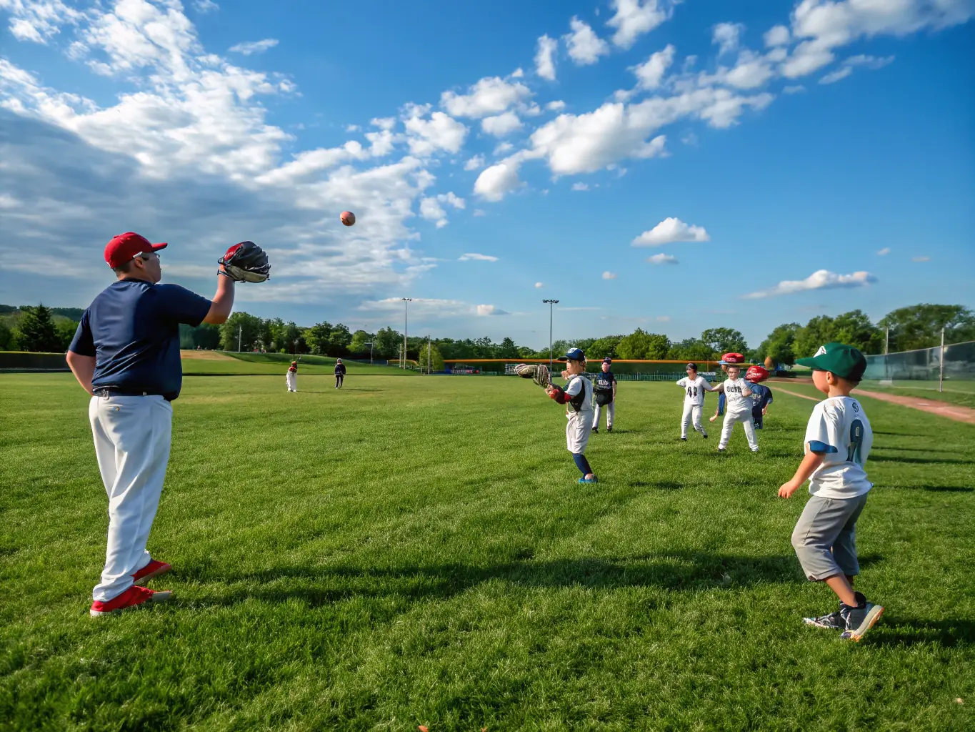 An image of coaches and players from a local baseball club, working together to improve their skills and facilities.